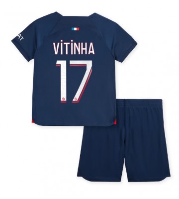 Paris Saint-Germain Vitinha Ferreira #17 Hemmaställ Barn 2023-24 Kortärmad (+ Korta byxor)